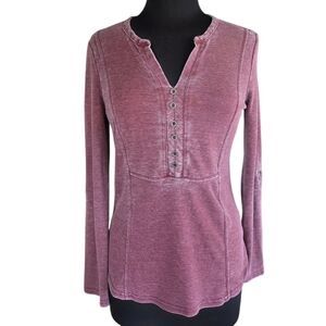 Jane & Delancy S Waffle Henley Bella Swan Long Sleeve Mineral Wash Top
